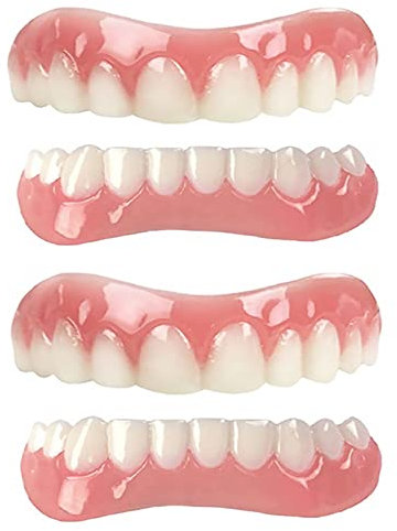 ATFIPAN 2 Pairs-Immédiat Prothèses Dentaires Cosmétiques Silicone Dentier Haut Et Bas Sourire Parfait, pour Homme Et Femme Amovible Naturel Fausse Dents Provisoire Facette