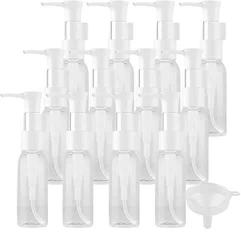 TIANZD 12 Pièces 30ml Transparent Distributeur en Plastique de Bouteilles Vides avec Pompe Blanc pour Cosmétique Huile Démaquillante Savon Lotion Gel Huile Essentielle Voyager