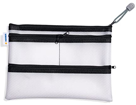 HERMA Dokumententasche A5 mit Reißverschluss und Fächern, wasserdichte Reißverschlusstasche, verschließbare Dokumentenmappe aus Kunstoff mit Zipper separaten Taschen, halb-transparent, 26 x 20 cm