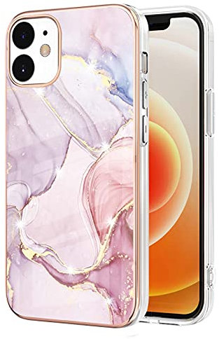 QIWEIQINGWH Coque Compatible avec iPhone 12 Marbre Coque, Silicone Paillette Antichoc Flexible Housse de Protection en TPU Marbre Motif iPhone 12 Case.Rose Gold YBD