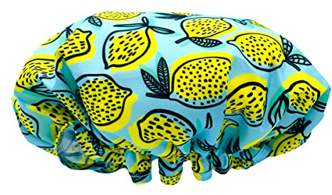 SMUG Duschhaube | Wasserdichte Duschhaube mit elastischem Innenfutter | Drei Drucke verfügbar | Duschen, Kochen, Spa-Salon, Schlafen | Duschhauben für Frauen UK Lange Haare Kurze Haare | Zitrone