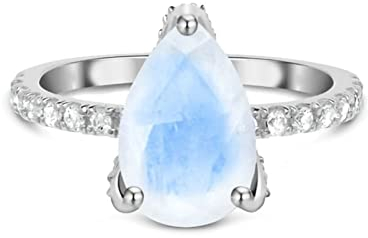 Bishilin Ringe Silber 925 Frauen, Verlobungsring Tropfen Mondstein Ehering Hochzeit Ring Silber Größe 60 (19.1)