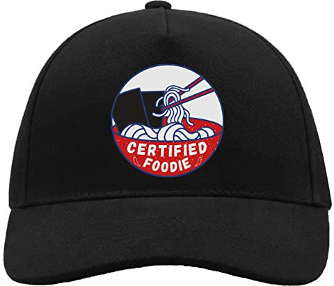 Certified Foodie Japanese Ramen Noodles Graphic Bequeme Unisex-Baseball-Truckerkappe aus gebürsteter Baumwolle mit Schnalle Schwarz