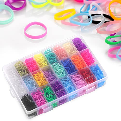 Elastic Hair Bands, Funtopia 2000 pcs Small Hair Bands for Girls Women Colorful Baby Hair Bands with Organizer Box, Plastic Mini Rubber Hair Ties Kids Hair, Braids Hair, Wedding Hairstyle (24 Colors)