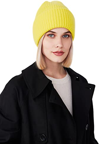 Style & Republic Kaschmir Mütze-Beanie Damen aus 100% Cashmere - Dein kuscheliger Premium Beanie für stilvolle Herbst- & Winter-Momente - Solar Yellow