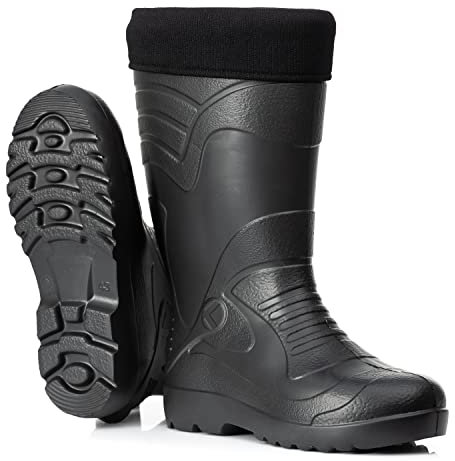 CLIMBR Ultraleichte gefütterte Gummistiefel Herren EVA Thermo 40-49 warme Winter Stiefel Arbeitsstiefel mit Futter Anglerstiefel (Schwarz, 48)