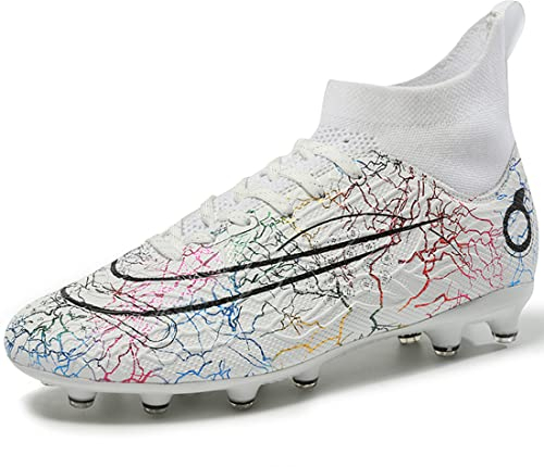PiDaGlobal Fußballschuhe Herren Professionelle Kinder High Top Kunstrasen Fussballschuhe Stollenschuhe Kickschuhe Jugendliche Athletics Trainingsschuhe Outdoor Sportschuhe 43EU Weiß