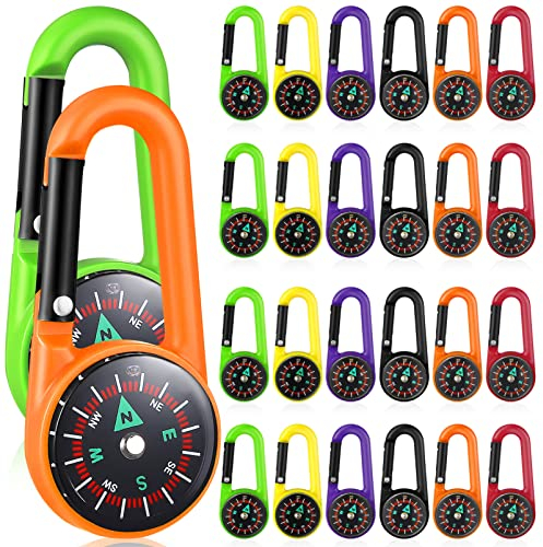 STOBOK 24 Stücke Kompass Schlüsselanhänger Bunte Karabiner Kompass Kunststoff Kompassclips Taschenkompass Gürtelclips Für Outdoor Camping Party Spielzeug