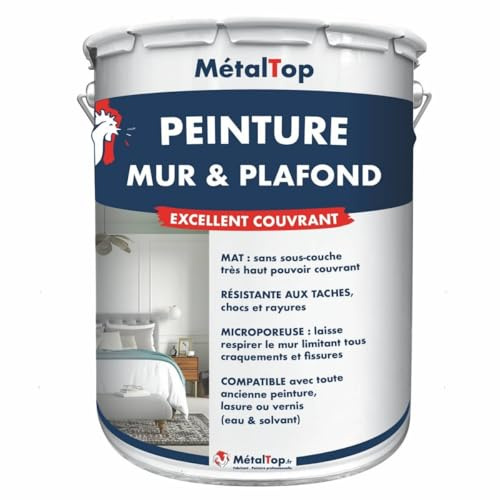 Metaltop - Peinture Mur Et Plafond - Blanc pur - RAL 9010-5 L - Pour une rénovation complète de toutes les pièces, finitions soignées