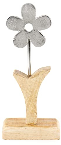com-four® Deko-Aufsteller Blume - Premium Metall-Blume auf Mangoholz-Sockel - Deko-Blume aus Metall zum Hinstellen und Verschenken (1 Stück - Blume 1)