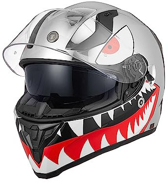 TORC Casco Moto Integrale Casco Scooter con Doppia Visiera Omologato ECE 22-06 (CHROME FLYING TIGER, M)
