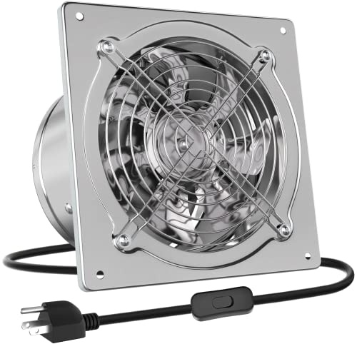 HG Power 8 Inch Kitchen Exhaust Fan, 576CFM Metal Attic Exhaust Fan, Wall Mounted Garage Ventilation Fan, Basement Extractor Fans with Backdraft Damper for Home Office Commercial Use, Silver