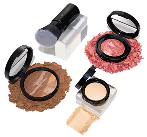 LAURA GELLER Daily Routine Kit: Baked Balance-n-Brighten Foundation, Tan + Blush-n-Brighten, Tropic Hues + Baked Highlighter, French Vanilla + Retractable Kabuki Brush