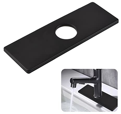 UFURMATE Faucet Plate, Black Stainless Steel Hole Cover Deck Plate Kitchen Faucet Single Hole Cover Plate Rectangle Sink Faucet Cover Escutcheon for Bathroom Kitchen (25.2 * 6 CM)