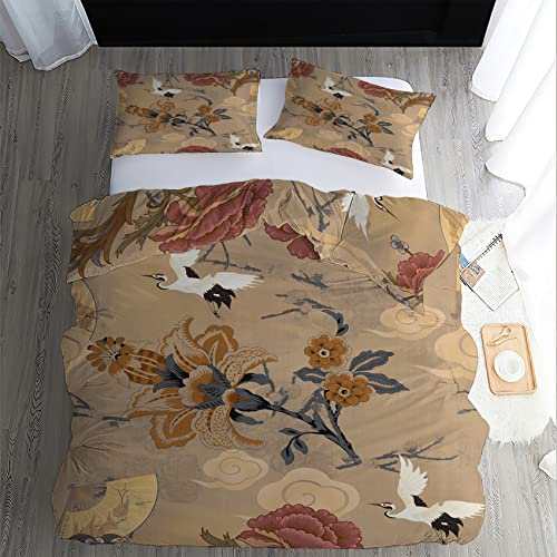 GEDAEUBA Sommer Bettwäsche 135x200 Japanische Motive - Orientalisch Bettbezug 135 x 200 2er Set, Wendebettwäsche und Kissenbezug 80x80, Weiche Mikrofaser Bettwäsche-Sets mit Reißverschluss