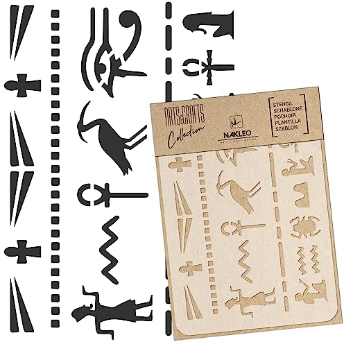 NAKLEO Malschablone für Handwerk A4 21x30cm, Ägyptische Hieroglyphen Geometrisch Muster, Wiederverwendbare Kunststoff DIY & Scrapbooking Zeichenschablone, Decoupage Kunst Vorlage, Stoff Möbel Holz