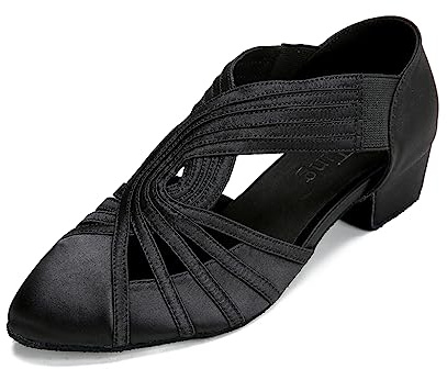 YYTing YT12 Damen-Swingschuhe für Lateinamerikanische Ballsaal, Salsa-Tanzschuhe (geschlossene Zehenpartie, Wildledersohle)