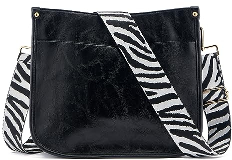 ZOUIQSS Dame Crossbody Taschen Leder Umhängetasche Frauen Hobo Handtasche mit Reißverschluss Schultertasche mit verstellbarem Riemen(Schwarz(5CM) ZEBRA3)