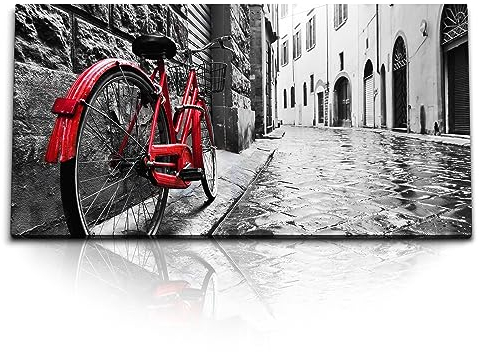 Paul Sinus Kunstdruck Bilder 120x60cm Rotes Fahrrad alte Gasse Italien Fotokunst Pflastersteine