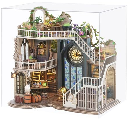 Spilay Miniatur-Puppenhaus-Holzmöbel-Set, handgefertigtes Mini-modernes Modell plus mit Staubschutz, Maßstab 1:24, kreatives Puppenhaus für Liebhaber, Freund, Geschenk (Magic House-LV003)