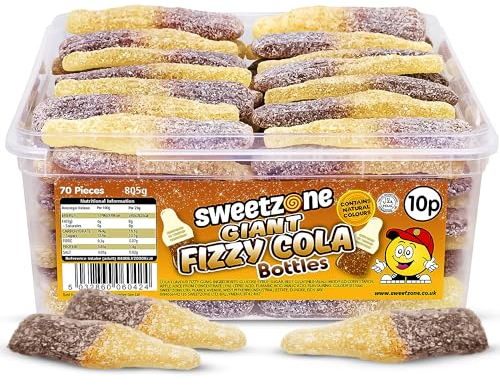 Sweetzone Giant Fizzy Cola Bottles, Halal Sweets Tub, Fizzy Gummy Bottle Sweets for Sweet Enthusiasts, and Cola Flavoured Fanatics, Pick and Mix Gummies, 350 Pcs, 805g