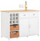 SoBuy KNL05-W Isla de Cocina con 2 Cestas de Ratán Aparador de Almacenamiento con Encimera Armario de Cocina Mltifuncional con 2 Puertas y 2 Cajones 120 x 56 x 90 cm Blanco ES