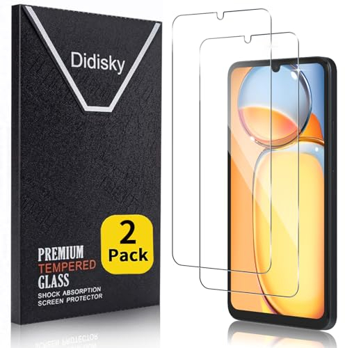 Didisky 2 Pack Tempered Glass Screen Protector for Redmi 13C 4G/5G, Scratch-Resistant, 9H Hardness, No Bubbles, High Definition Screen Protector, Easy to Use