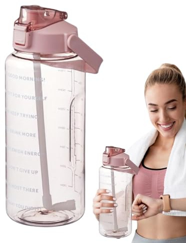 Xeihuul Botella de agua motivadora de 2 litros con marcador de tiempo, botella deportiva con pajita para fitness, deportes, exteriores, ciclismo, escuela