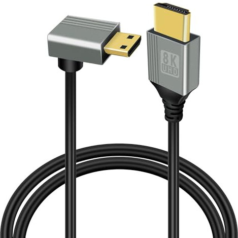 GELRHONR Câble mini hdmi vers hdmi 8k, câble mini hdmi à 90 degrés 2,1 haute vitesse 48gbps, prise en charge 8K@60Hz 3D, for DSLR Camera Camcorder, Projector, HDTV, Laptop(Mini HDMI up angle 1M)