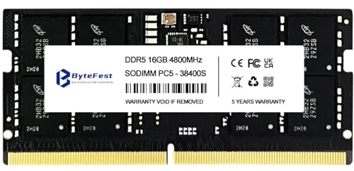 Bytefest DDR5 RAM 16GB 4800MHz CL40 1.1V SODIMM PC5-38400 Compatible portátil/Cuaderno/NUC/All-in-One Módulo de Memoria