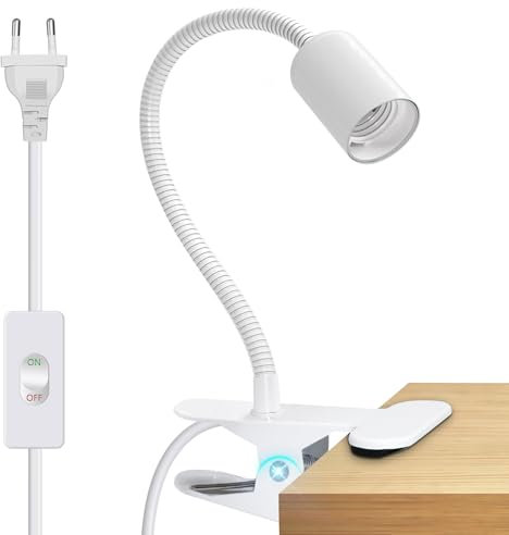 Wrpacttg Lampe à Pince E27 pour Lit, Bureau et Maquillage - Col de Cygne épaissi 9mm, Câble 220cm, Interrupteur