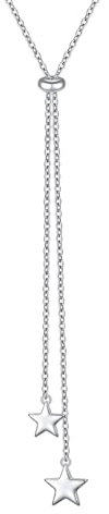 Flyow Lange Kette 925 Sterling Silber Lariat Halskette für Damen Einfache Stil Stern Anhänger Zarte Verstellbar Y Stern Halskette Schmuck (Stern)