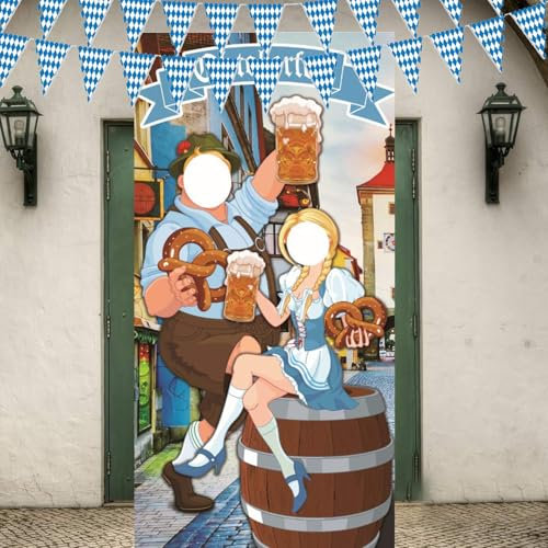 Oktoberfest Deko Set - Foto Requisit Banner, Bayerische Dekoration, Hintergrund Tür Banner für Bierfest Party (180 x 90 cm)