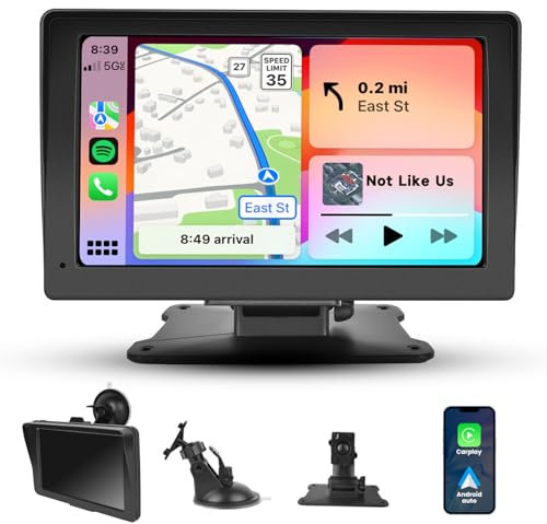 Autoradio Podofo 7 avec Carplay sans Fil A-pple Android Auto, Radio à écran Tactile Bluetooth, stéréo de Voiture, Prise en Charge Airplay/Android Cast/Commande vocale/Transmission FM/GPS/TF/AUX