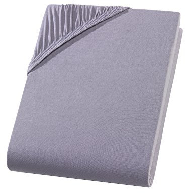 Spannbettlaken 140x200-160x200 cm - Jersey Spannbetttuch 100% Baumwolle - Komfort Bettlaken für Matratzen bis 30 cm Höhe, Spannbettlaken Farbe Grau