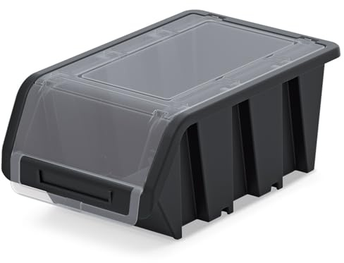 B2C Storage Bins Plastic Order Picking Parts Boxes Lid Scooped Front Stackable Wall Garage Workshop Tool Container (With lid, S - 155x100x70mm)