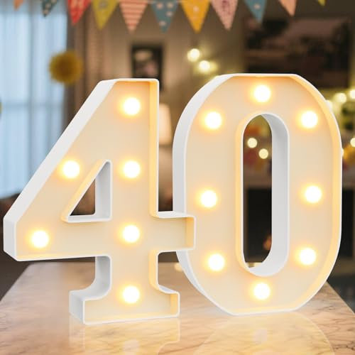 Ledido LED Light Up Marquee Numbers Sign - Cool & Warm Light up Numbers for 40th Birthday Decorations, LED Number Lights for Wedding Anniversary Grad Home Bedroom Table Wall Party Decor, Number 40