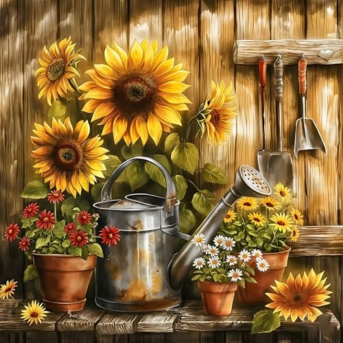 EOBROMD Diamond Painting Erwachsene Sonnenblumen, 5D Diamant Painting Bilder Blumen, DIY Bauernhof Diamant Malerei Set für Wanddekoration 30x30cm