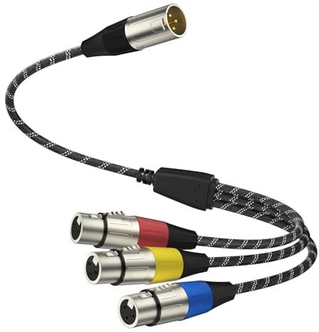 J&D Cavo Splitter XLR, 3 Pin XLR 1 Maschio a 3 Femmine Placcato Oro, Cavo Microfono Bilanciato per Mixer, AMP, Limitatore, Altoparlante, Attrezzatura di Registrazione, 0,48 m