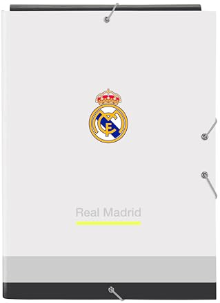 safta Real Madrid EquiIPACIÓN 25/26, Folio-Ordner mit 3 Klappen, ideal für Kinder verschiedener Altersgruppen, bequem und vielseitig, Qualität und Widerstandsfähigkeit, 26 x 36,5 cm, weiß, M, Casual
