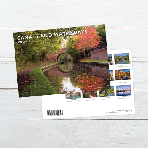 Canals & Waterways 2026 Wall Calendar – Month-to-View – Available in Square, Slim, A4 & Mini Formats – 12 Scenic Waterway Photos (A4 Wiro Bound)