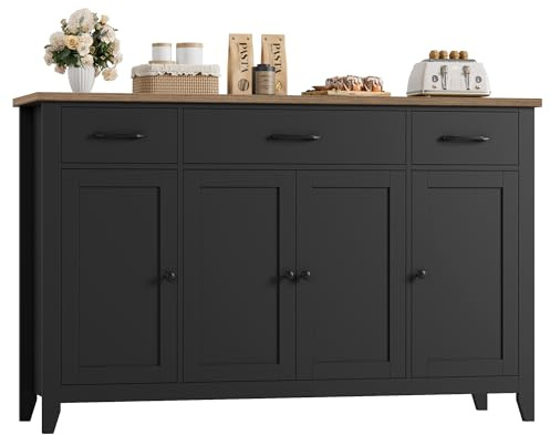 HORSTORS 55 W Buffet Cabinet with Storage, Kitchen Storage Cabinet, Black