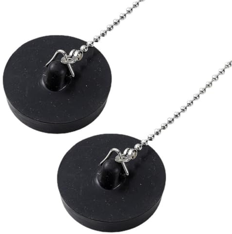 OUDQFCJ 2 Pezzi Tappo per Lavello in Gomma, con Catena, Scarico in PVC, Universale per Vasca da Bagno, Lavandino Cucina, Tappi Lavello e Scarichi, Ottimale per Cucina e Bagno (43 mm) (Nero)