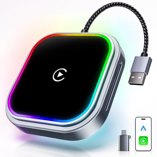 WityEye Adattatore CarPlay e Android Auto Wireless 2 In 1, con Luce Ambientale, Bluetooth V5.3 Connessione Stabile, 5.8GHz WiFi Veloce, USB A/C, per Apple iPhone iOS 10+, Android 11+, Auto dal 2016