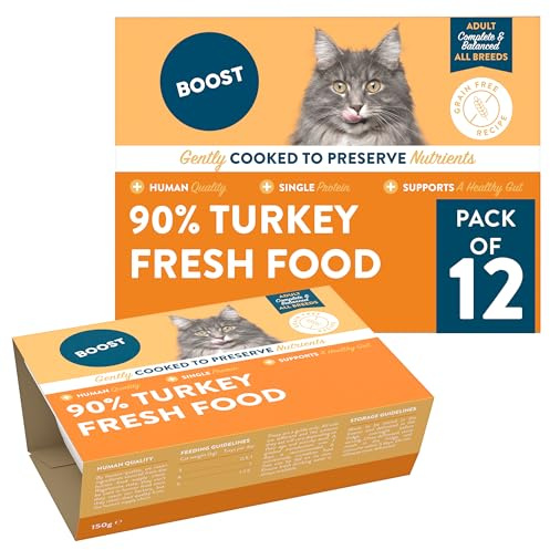 BOOST Pet Cat Food Turkey Meal - Frozen Fresh Wet Cat Food, Grain Free, Made with 90% Turkey, Complete Nutritional Meal for Pets, Nothing Artificial - 12 x 150g