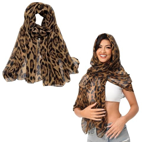 OIXEYA Écharpe Boucle pour Femme, Imprimé Léopard, Tendance et Douce, Châle, Écharpe Longue Légère, Marron