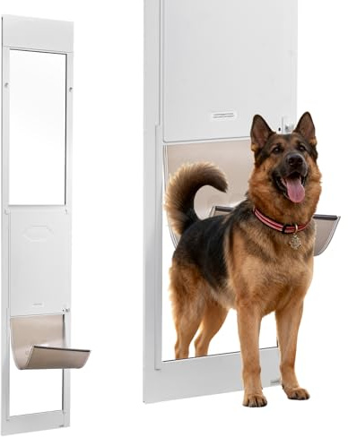 VEVOR Chatière pour Chien et Chat pour Porte Coulissante en Verre, Porte pour Animaux de Compagnie Hauteur Réglable 2311-2439 mm, Trappe pour Chien avec Battant XL de 346x600 mm, Cadre en Alu