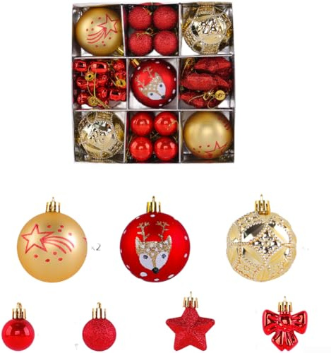 Weihnachtskugel-Ornament-Set, 35 Kunststoffteile mit kreativem lackiertem Chrom-Finish, hängende Dekorationen, geeignet für Weihnachtsbaum und Feiern (B)