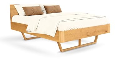 holz4home® Massivholzbett aus Eichenholz I Schwebebett aus Holz I Holzbett Verschiedene Größen I Füße aus Holz oder Metall (Holzgestell, 140x200cm)