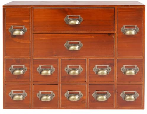 Apothekerschrank, Holzschrank mit 14 Schubladen, Tischaufbewahrungstruhe und Bibliothekskarten-Katalog für Kräuter- und Bastelbedarf